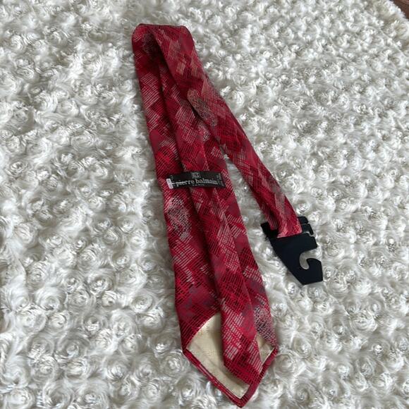 Pierre Balmain Paris Men’s Silk Tie Abstract Print Red Black Gray Made in Italy - Picture 5 of 6